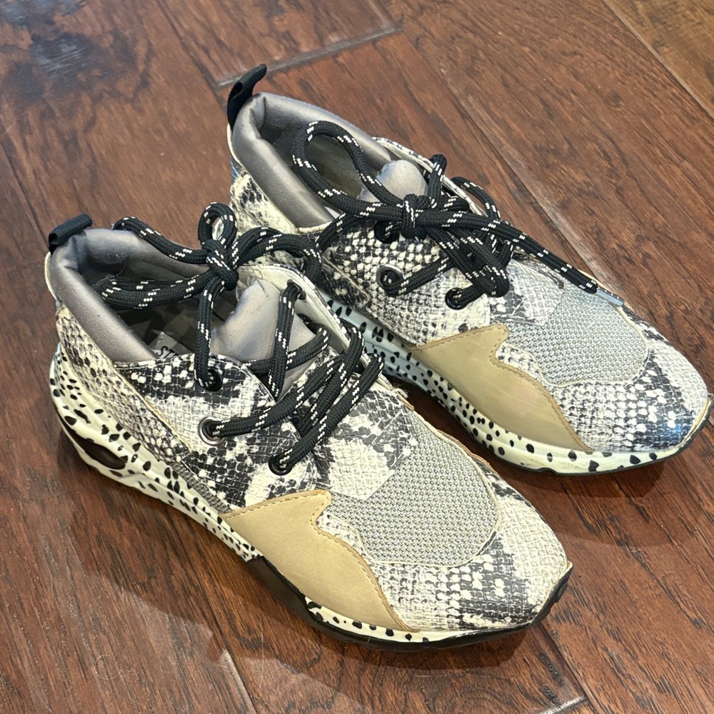 Steve Madden Black Gray White Snake-Print Chunky Sneakers
